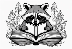 A raccoon drinking tea and reading a book tattoo idea