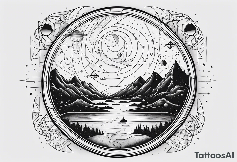Outer space themed tattoo incorporating the quote, "Made for another world" tattoo idea