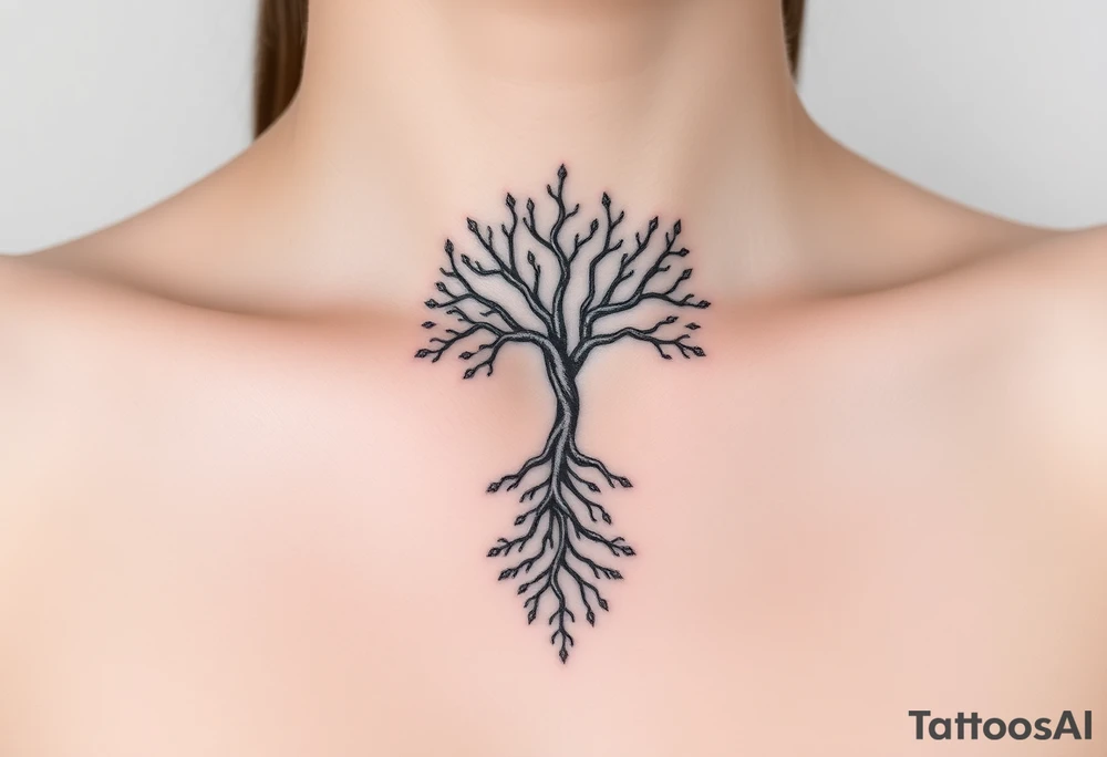 mystical tree of life with cosmic roots and celestial branches tattoo idea