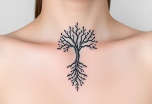 mystical tree of life with cosmic roots and celestial branches tattoo idea