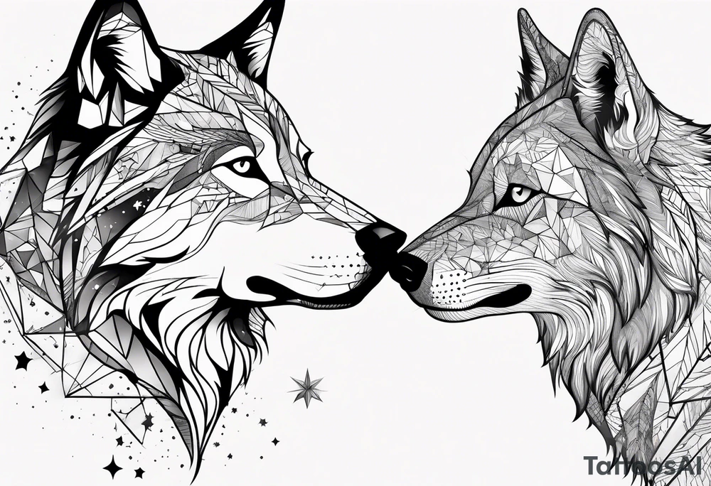 Constellation, two animal wolf, géométric tattoo idea