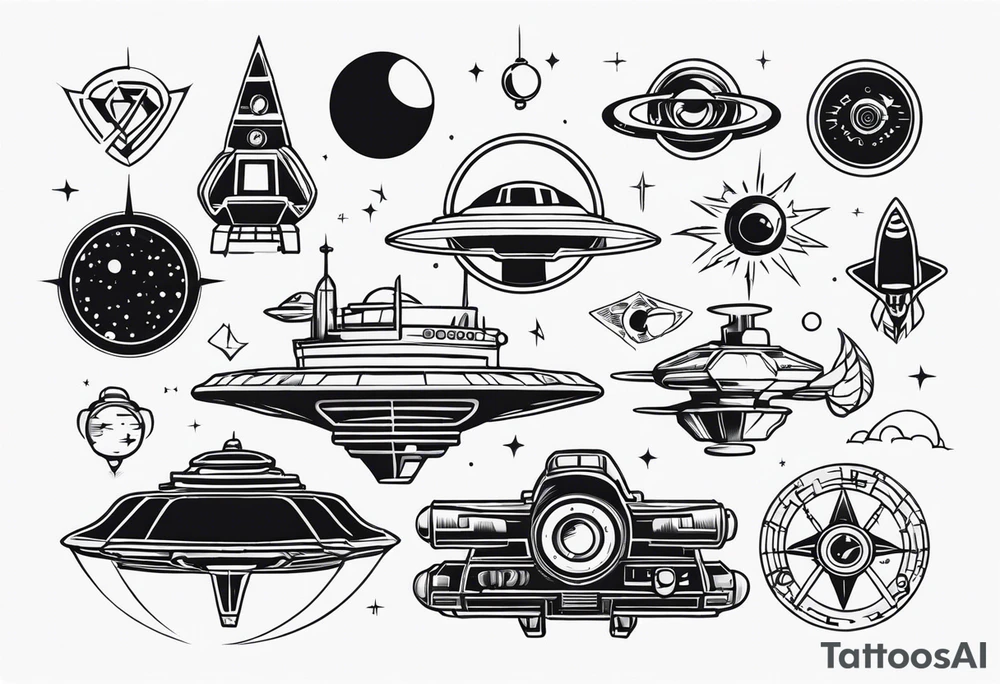 theme retro scifi items tattoo idea