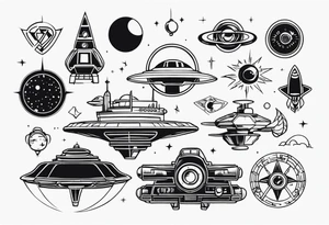 theme retro scifi items tattoo idea