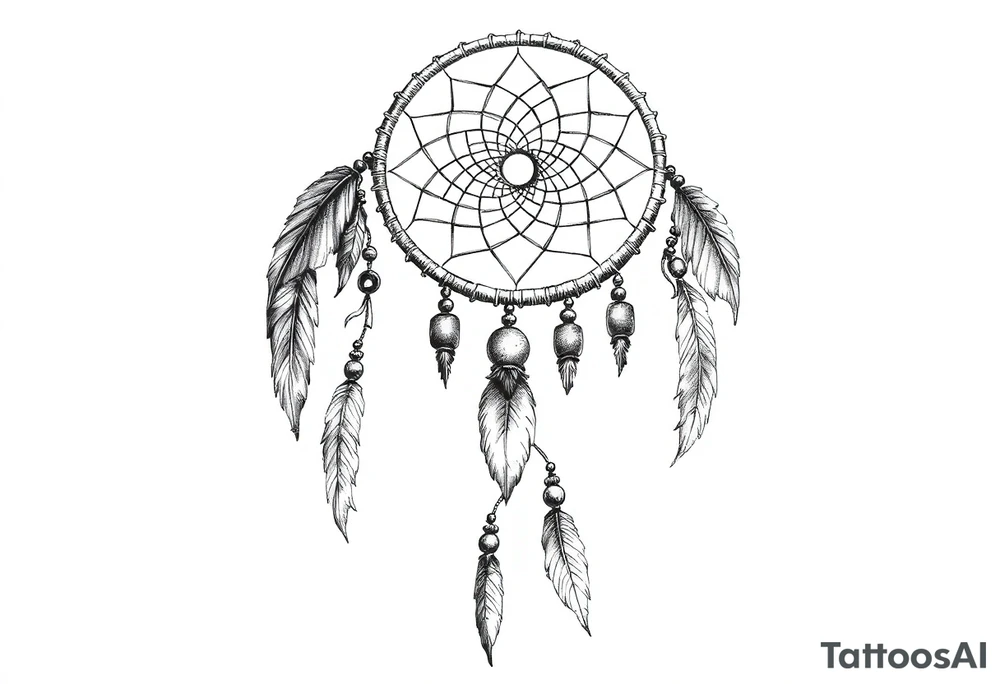 dreamcatcher with feathers and beads, authentic tattoo idea