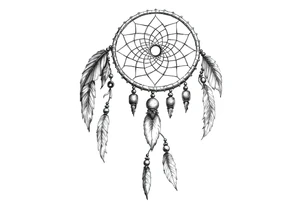dreamcatcher with feathers and beads, authentic tattoo idea