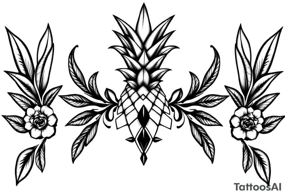 Bushy crown pineapple vagina, design to go over vagina , erotic vagina area design, anus to be at the bottom tattoo idea