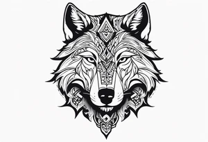 a head of savage wolf with a sword in its mouth facing left tattoo idea