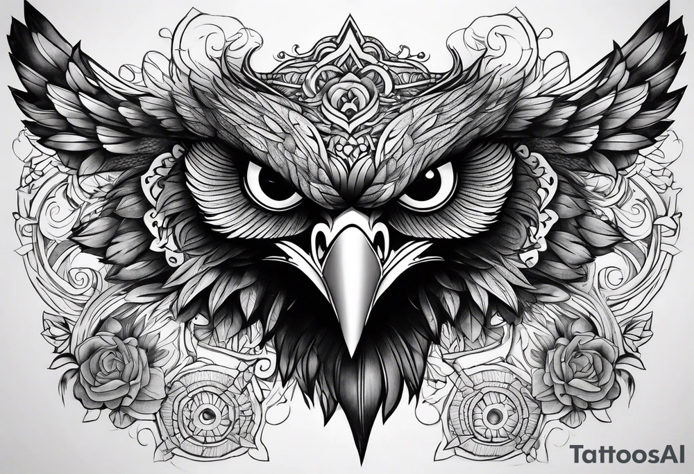 bird face , symmetrical, chest tattoo tattoo idea