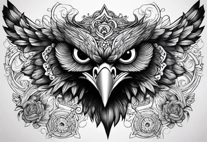 bird face , symmetrical, chest tattoo tattoo idea