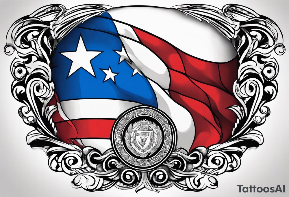 Tribal art holding the Puerto Rican, Virgin Islands and Trinidad flags tattoo idea