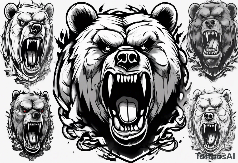Angry bear coming up behind a city tattoo idea
