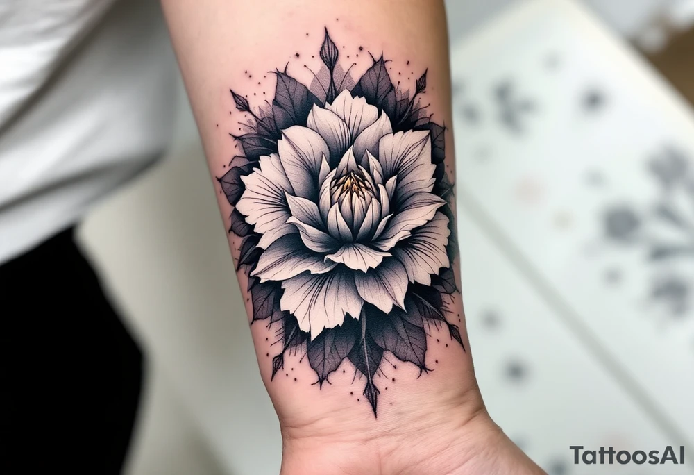 rhododendron trippy with mandala behind tattoo idea