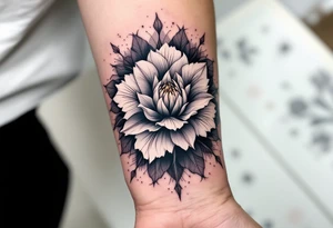 rhododendron trippy with mandala behind tattoo idea