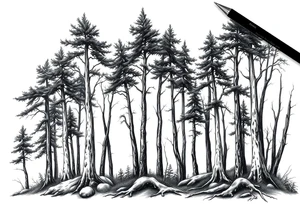 Needle forest with black and gray trees tattoo idea