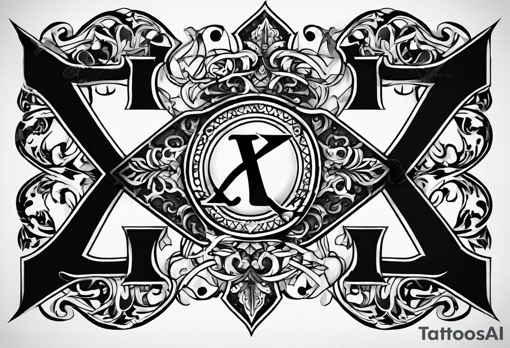 I need a tattoo design that only includes the letters X and I, with a dark and gothic style. tattoo idea