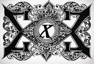 I need a tattoo design that only includes the letters X and I, with a dark and gothic style. tattoo idea