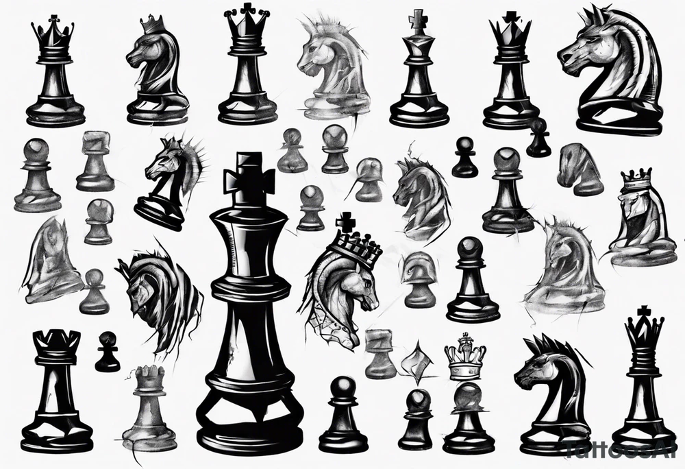 king chess with lots of cracks tattoo idea