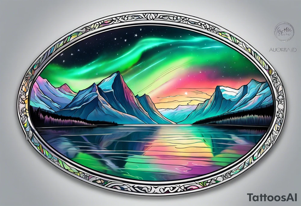 Norwegian fjord with aurora borealis tattoo idea