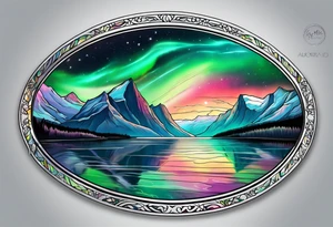 Norwegian fjord with aurora borealis tattoo idea