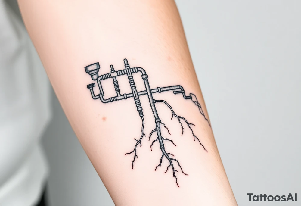 System of pipes that transitions into veins of forearm tattoo idea