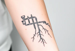 System of pipes that transitions into veins of forearm tattoo idea