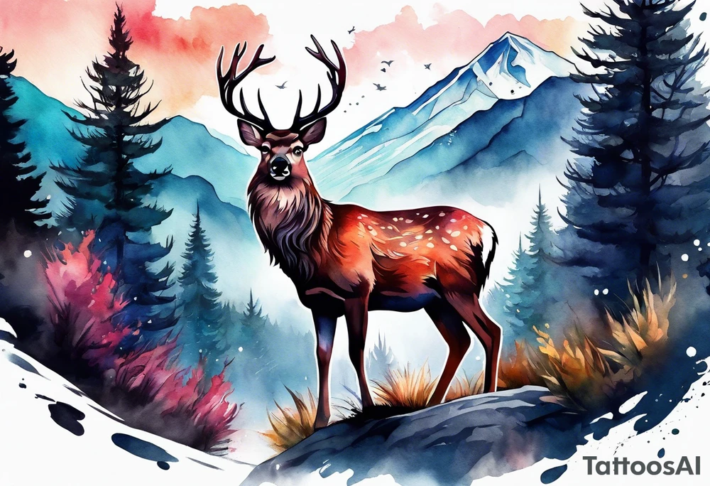 mountain with small deer tattoo idea