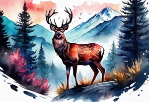 mountain with small deer tattoo idea