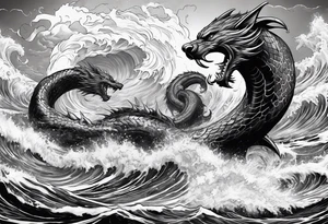 thor fighting sea serpent in the ocean during a hurricane tattoo idea