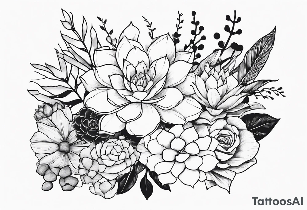 Western floral and succulent forearm sleeve tattoo idea