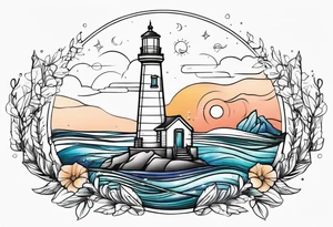 lighthouse fine line tattoo idea