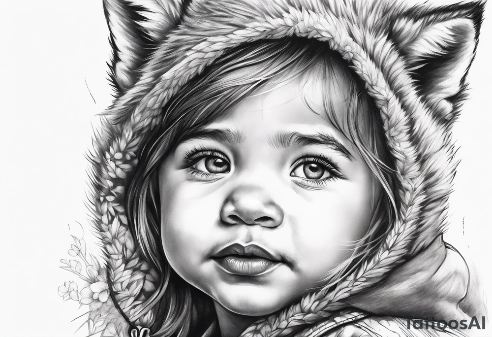 Toddler girl with wolf face tattoo idea