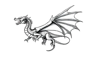 Dragon flying with outstretched wings and a long and slender body and outstretched tail tattoo idea