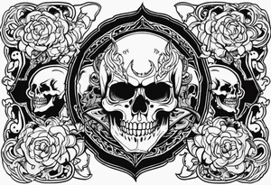 Name KIHURANI with background of skulls and demons while burning tattoo idea