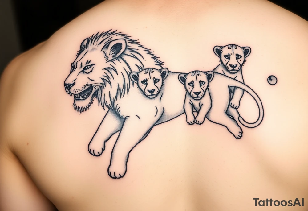 Male lion with 5 cubs tattoo idea