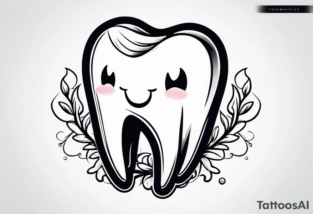 a simple outline of a tooth, white and shiny, cartoon style tattoo idea
