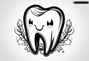 a simple outline of a tooth, white and shiny, cartoon style tattoo idea