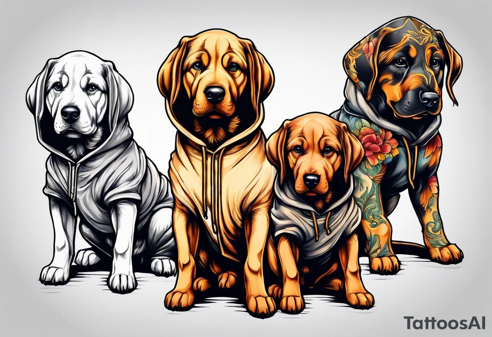 Curberus puppy wearing a hoodie tattoo idea