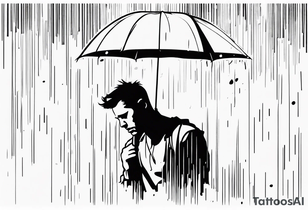 person under rain tattoo idea