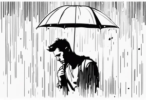 person under rain tattoo idea