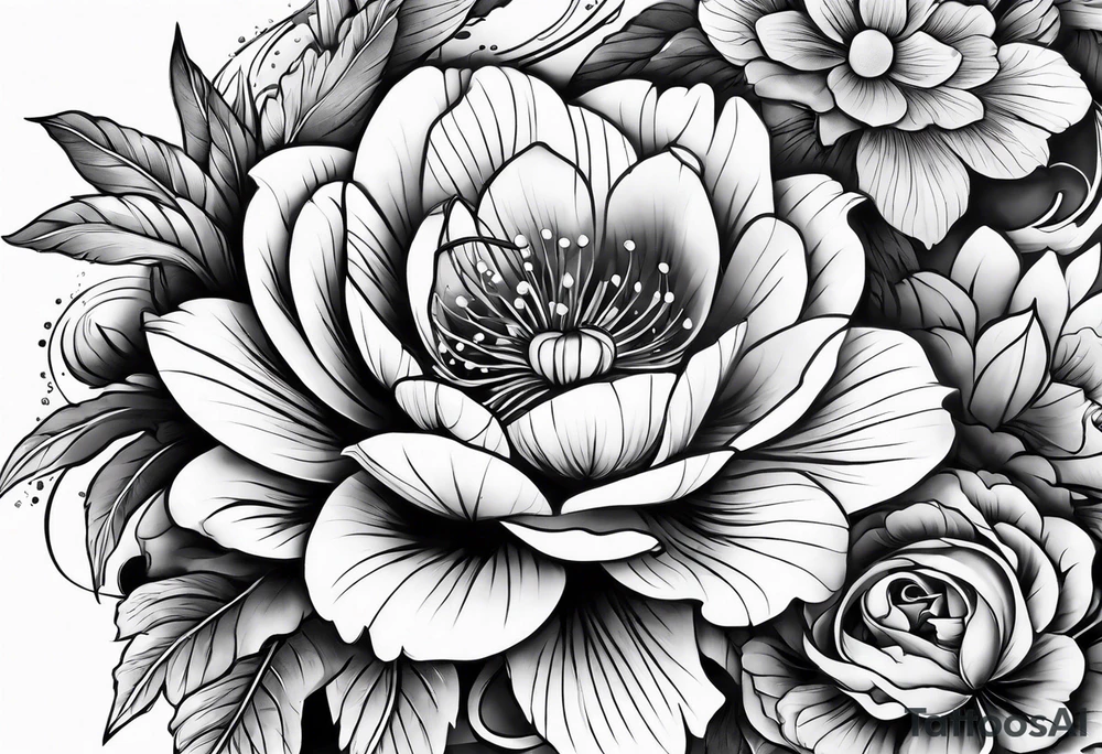 Japanese sleeve with flowers tattoo idea