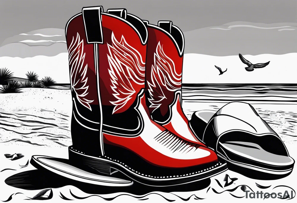 Keep it simple. A pair of red Wing boots next to a pair of flip flops on the Beach. ADD a cowboyhat tattoo idea