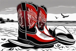 Keep it simple. A pair of red Wing boots next to a pair of flip flops on the Beach. ADD a cowboyhat tattoo idea