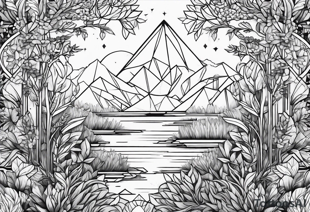 geometric dense vegetation tattoo idea