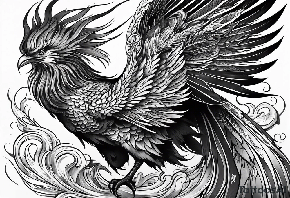 traditional Japanese phoenix high detail tattoo idea