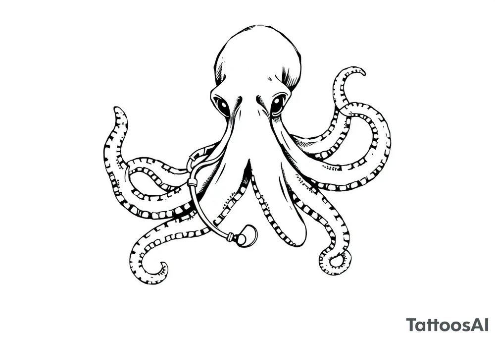 Octopus with trident and stethoscope tattoo idea