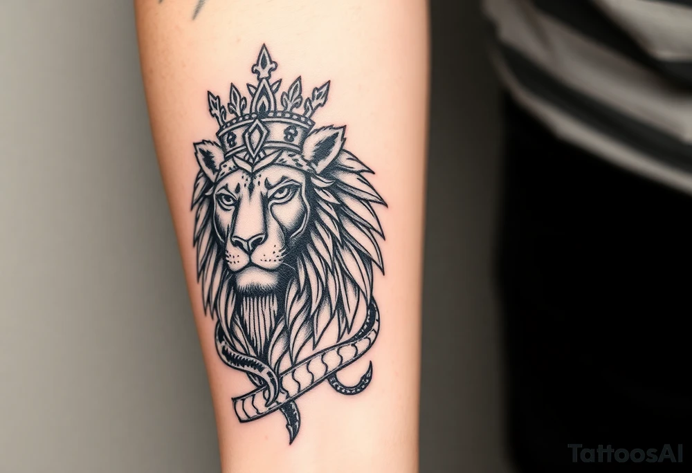Majestic Lion with Egyptian crown and snake. More detailed tattoo idea