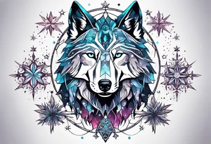 Constellation, two animal alien wolf, snowflake tattoo idea