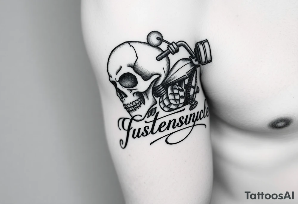 Chicano style. Skull, motorcycle And the inscription 1% tattoo idea