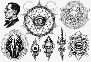 lovecraft long tattoo to put on the forearm, with eye and tentacle tattoo idea