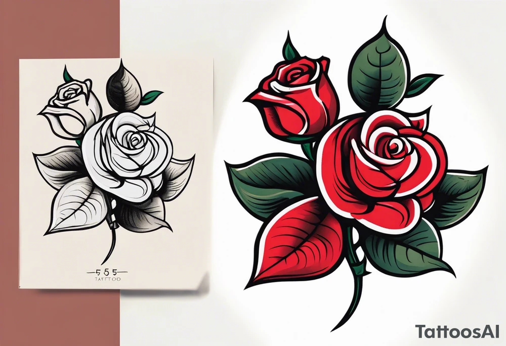 traditional style rose tattoo with the number 5 in it tattoo idea